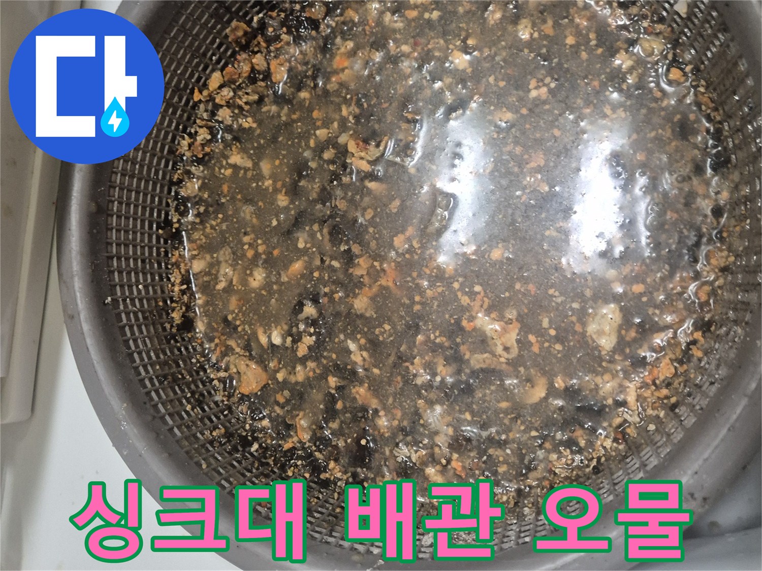 채반에 모인 싱크대 배관 내 기름 덩어리