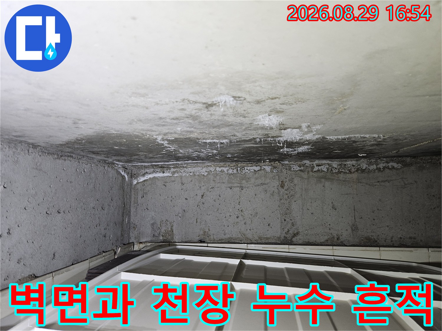 상계동 현장-천장 마감재의 백화 현상과 벽면 습기 상태