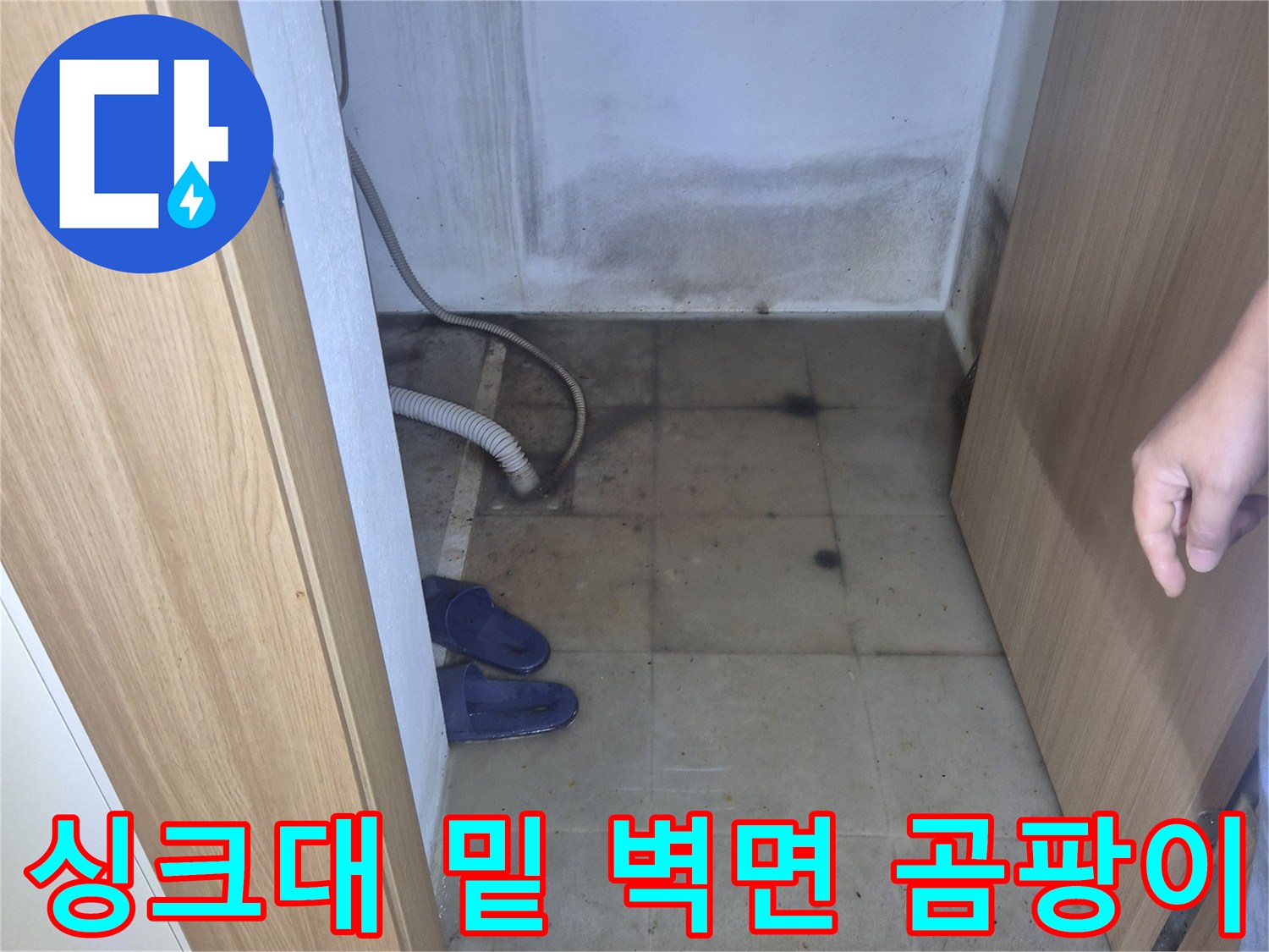싱크대-하단-벽면에-발생한-습기와-곰팡이-상태